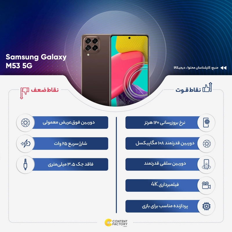 گوشی موبایل سامسونگ مدل Galaxy M53 5G دو سیم کارت ظرفیت 128 گیگابایت و رم 8 گیگابایت - اکتیو