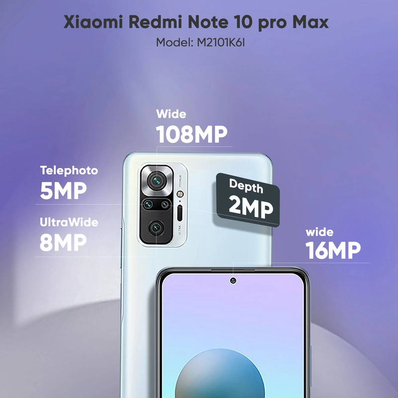 گوشی موبایل شیائومی مدل Redmi Note 10 pro Max M2101K6I دو سیم‌ کارت ظرفیت 128 گیگابایت و رم 6 گیگابایت